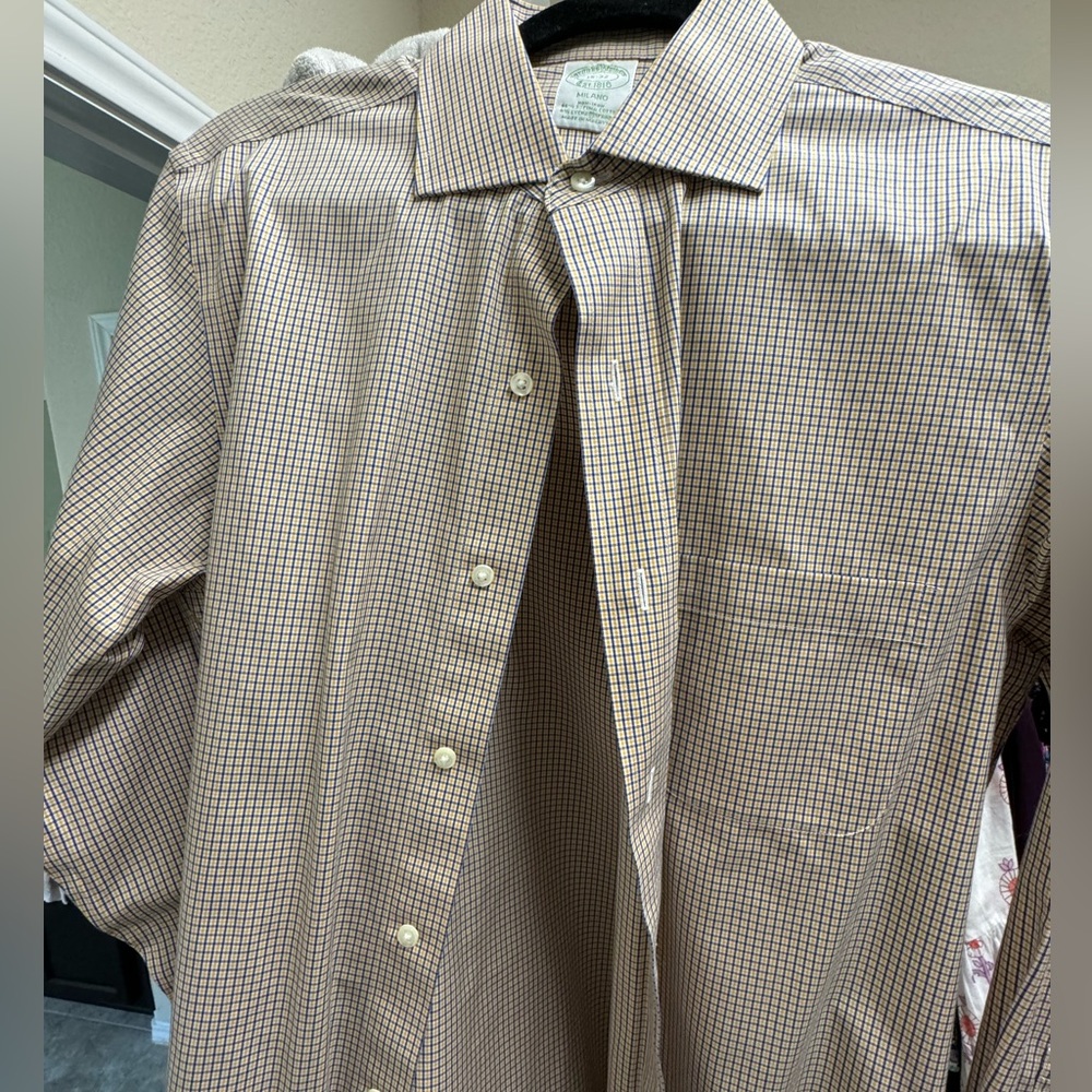 Brooks Brothers dress shirt yellow and blue 15-32 slim fit new without tags